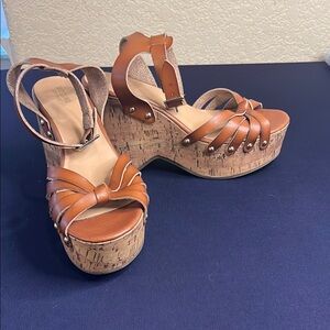 Brown Strappy Wedge Sandals